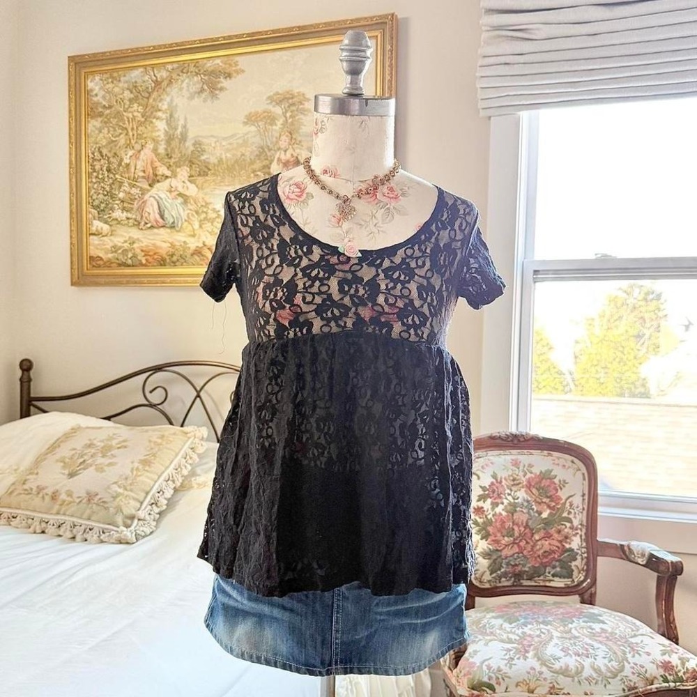 60s black lace babydoll top fits like an xs